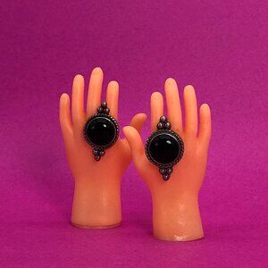 Vintage silver earrings with black cabochon stone 925 - 00G00O